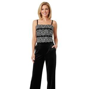 Elegant Black Sequin Lace Overlay Camisole Size 18 Top Evening Cocktail Sparkle